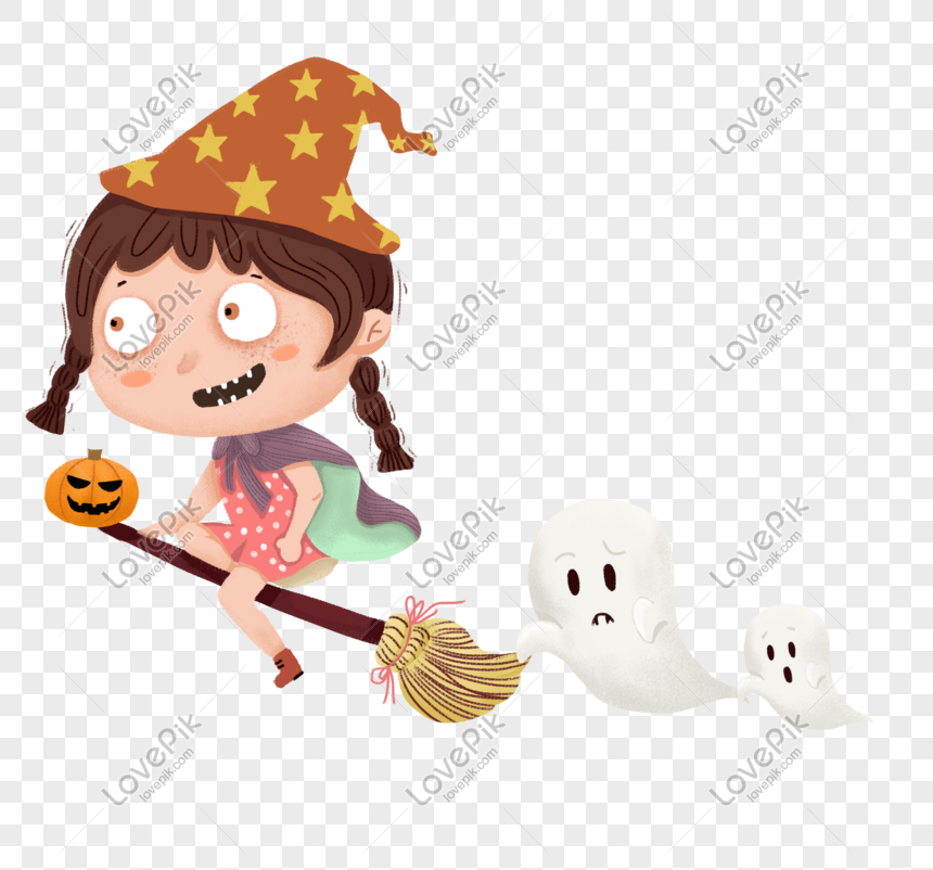 Halloween Cute Little Witch With Little Ghost Roaming Original PNG Image  Free Download And Clipart Image For Free Download - Lovepik | 611173111