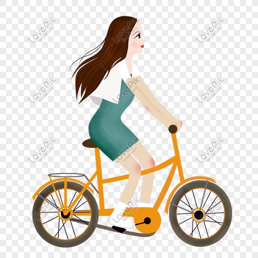 Hình ảnh Vẽ Tay Hoạt Hình Phong Cách Tươi Cô Gái đi Xe đạp PNG ...