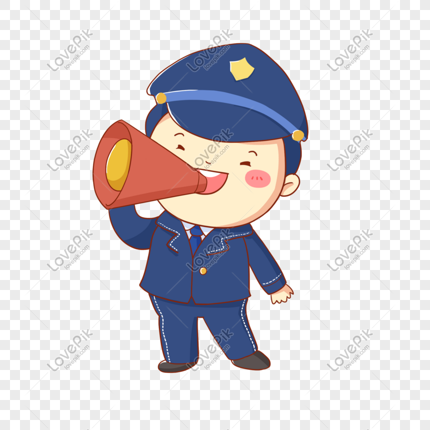 국경일 경찰 Png의 경적을 가진 파란 경찰 제복을 착용 해 자유로운 물자 Png 일러스트 무료 다운로드 - Lovepik