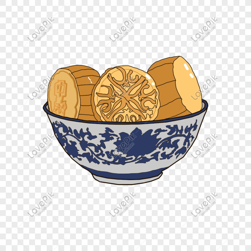 Hand Drawn Porcelain Bowl Moon Cake Illustration PNG Image And Clipart ...