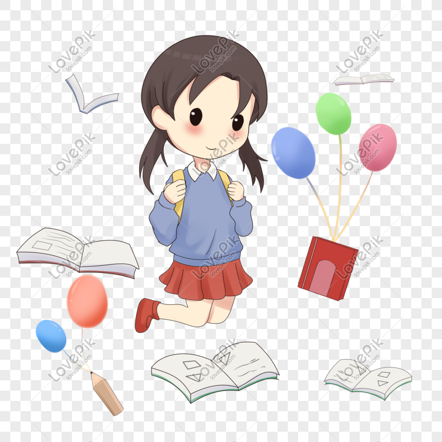 Hand Drawn Girls Happy To Go To School Illustration Png Image Picture Free Download Lovepik Com