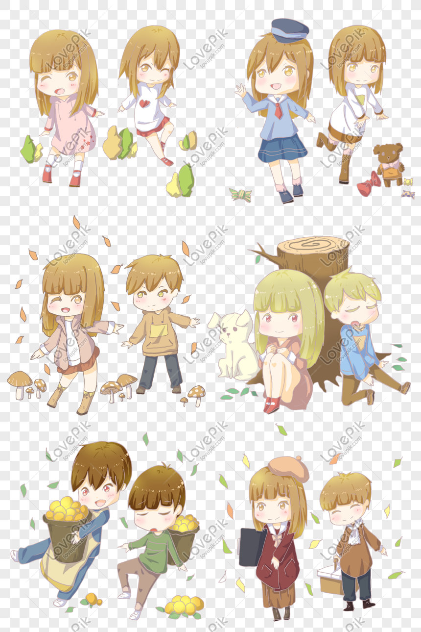 Autumn Boy And Girl Cute Cartoon Illustration Png Image Psd File Free Download Lovepik 611209190