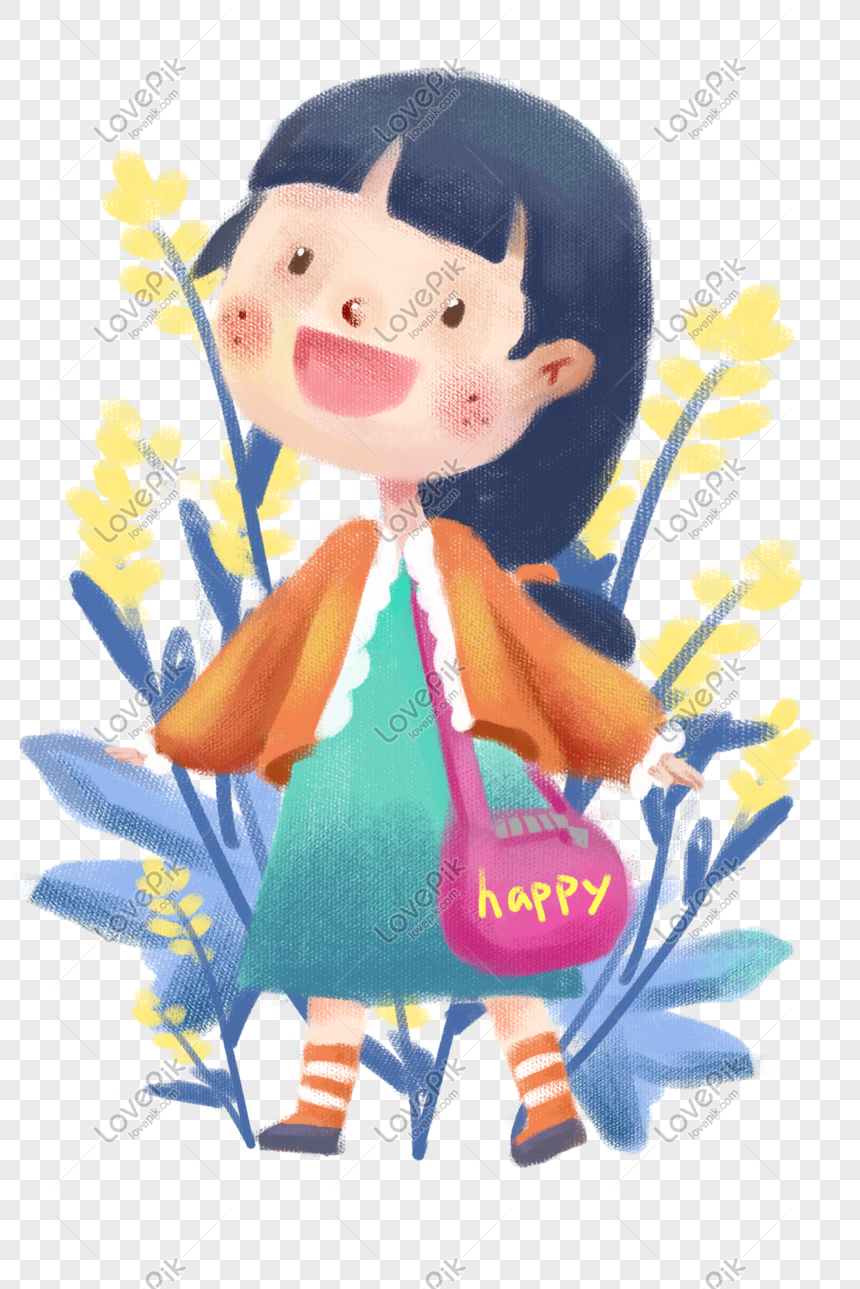 Watercolor Girl Happy To Go To School Illustration Png Image Psd File Free Download Lovepik