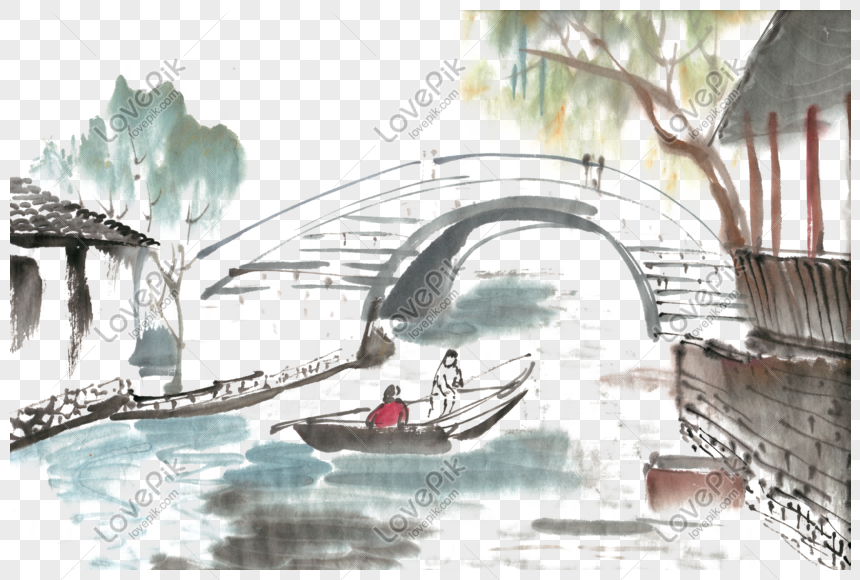 古代の町川水墨画pngフリー素材イメージ グラフィックス Id Prf画像フォーマットpsd Jp Lovepik Com