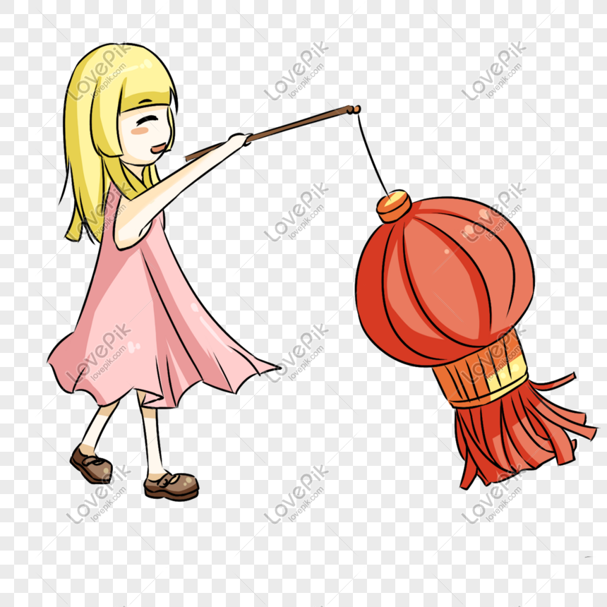 Celebration Annual Meeting Girl Lantern Illustration, Hand Drawn 