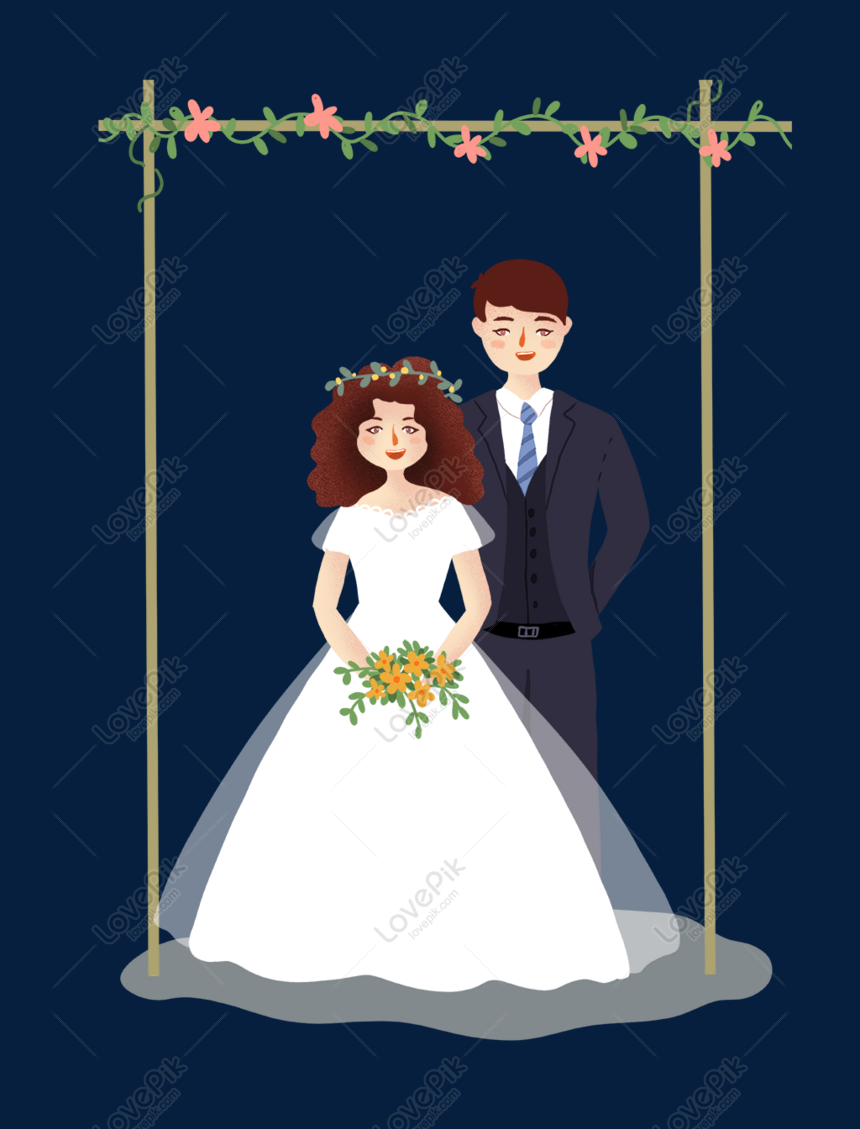 Kartun Ilustrasi Tema Pernikahan Romantis Png Grafik Gambar Unduh