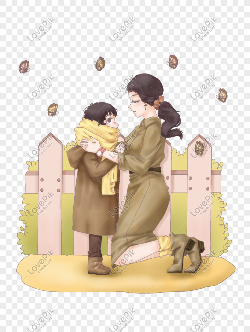 Autumn Theme Mom Wears Scarf Illustration For Children Png Image Picture Free Download Lovepik Com