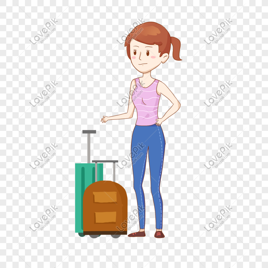 Pushing The Suitcase Out To Play The Girl Png Material PNG Transparent ...