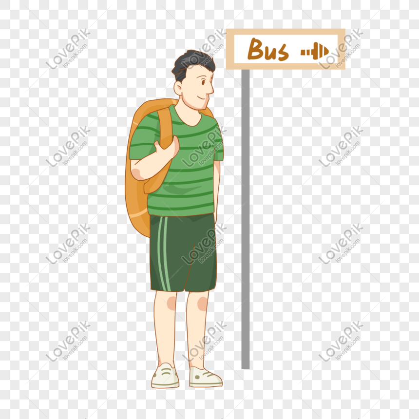 A man who is ready to travel at a bus stop and other buses is fr, Travel, travel, travel png hd transparent image