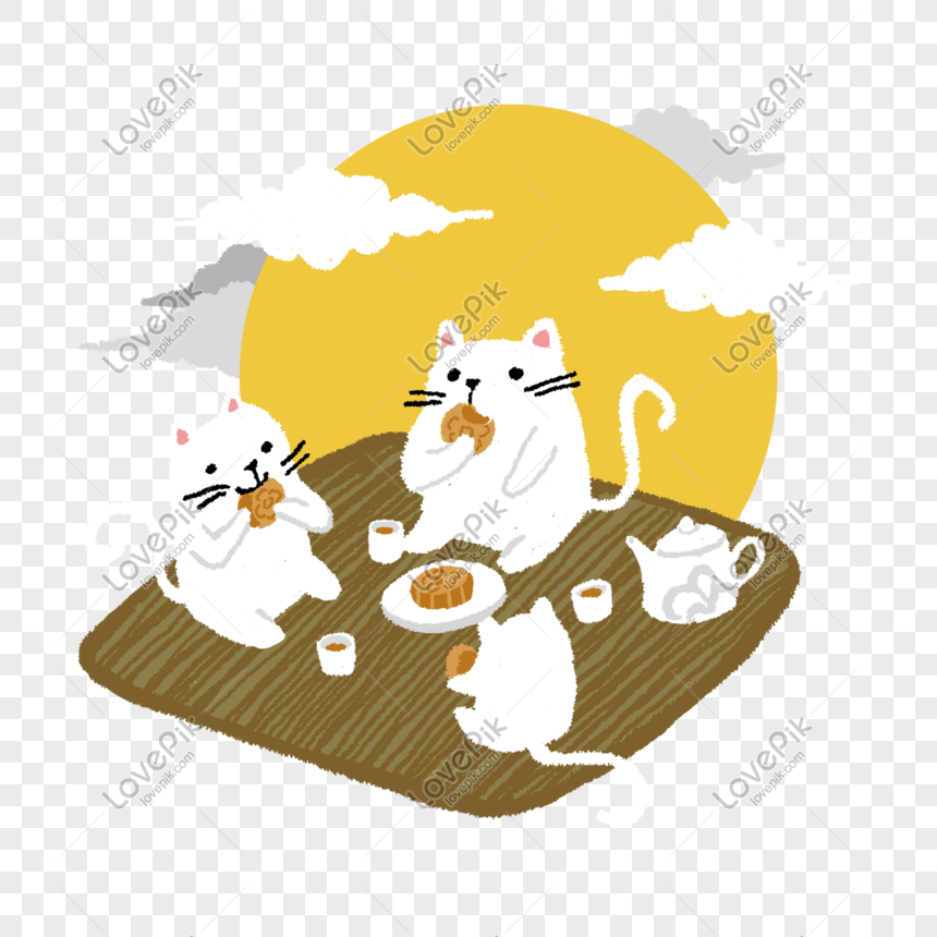 中秋節子猫家族3飲むお茶を食べる月餅鑑賞月かわいいカード換気イラストイメージ グラフィックス Id Prf画像フォーマットpsd Jp Lovepik Com