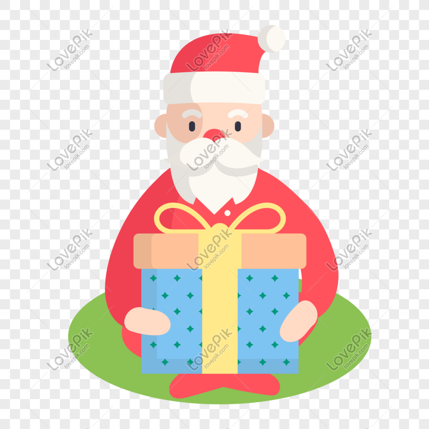 Cartoon giving present christmas old man, Santa, christmas, gift box png image