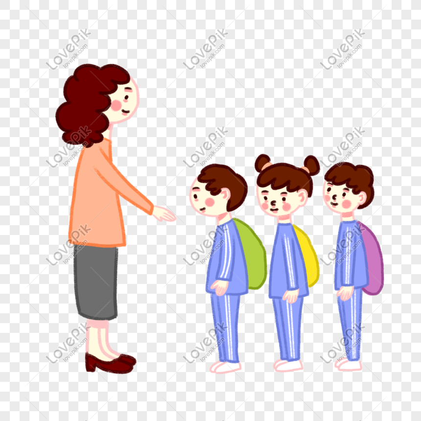 Hand-painted cartoon autumn tour teacher leads students to line , Hand-painted, vector, free png transparent background