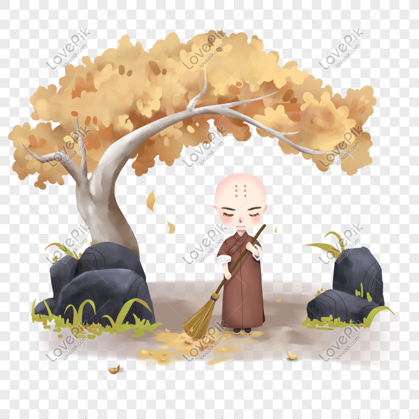 Cartoon Autumn Buddha Little Monk Sweeping The Floor Sweeping PNG Hd  Transparent Image And Clipart Image For Free Download - Lovepik | 611275014