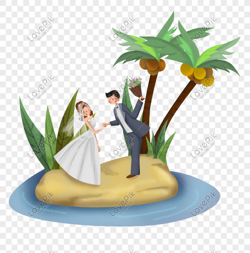 You can use this Wedding Season Island Honeymoon Bride And Groom PNG Transp...