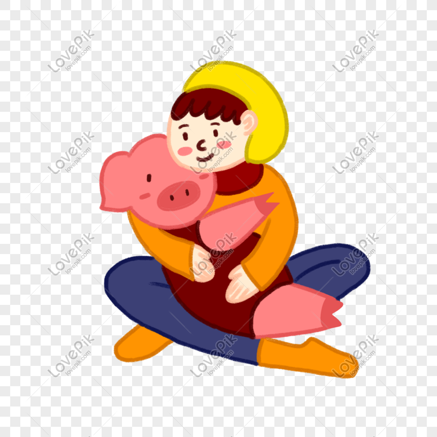 Hand Drawn Cartoon 2019 Pig Year Girl And Pig Free PNG And Clipart ...