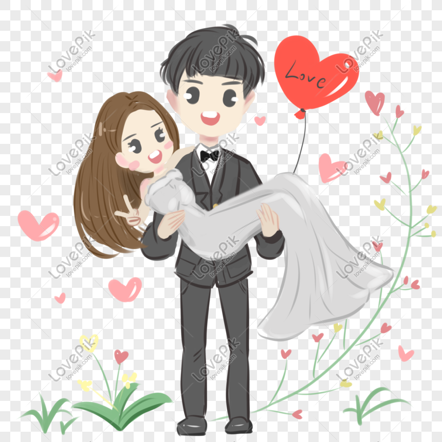  Kartun Pernikahan  Romantis Tangan Ditarik PNG grafik 