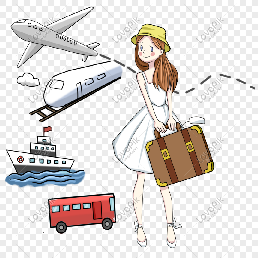 Travel girl hand drawn cartoon character illustration, Travel girl, travel, travel png hd transparent image