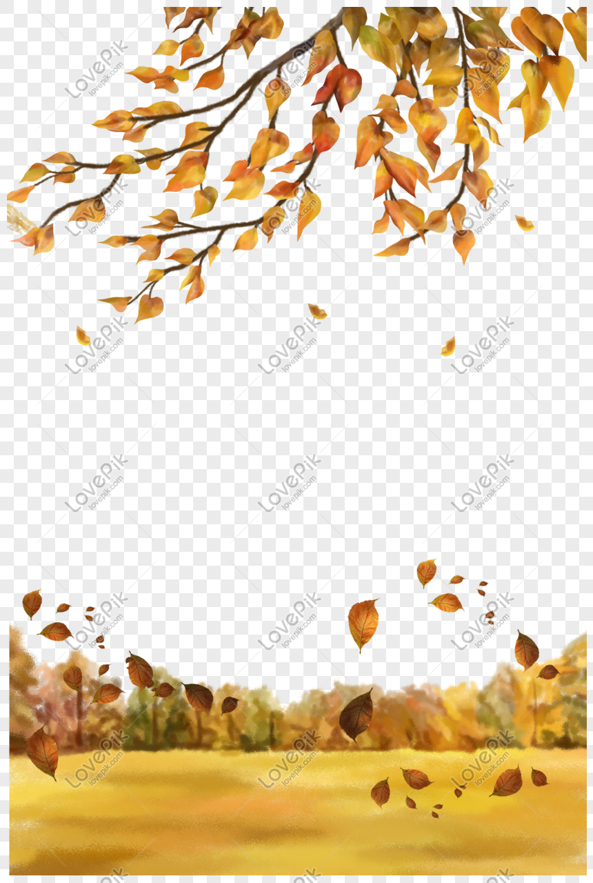 Autumn leaves landscape theme border, Cartoon, hand drawn, exquisite png picture