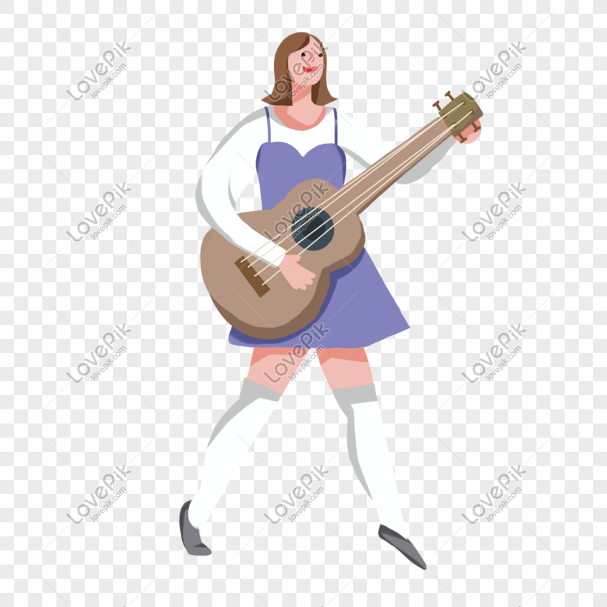 Hand Painted Music Playing Guitar Girl Exaggerated Character Mat PNG ...