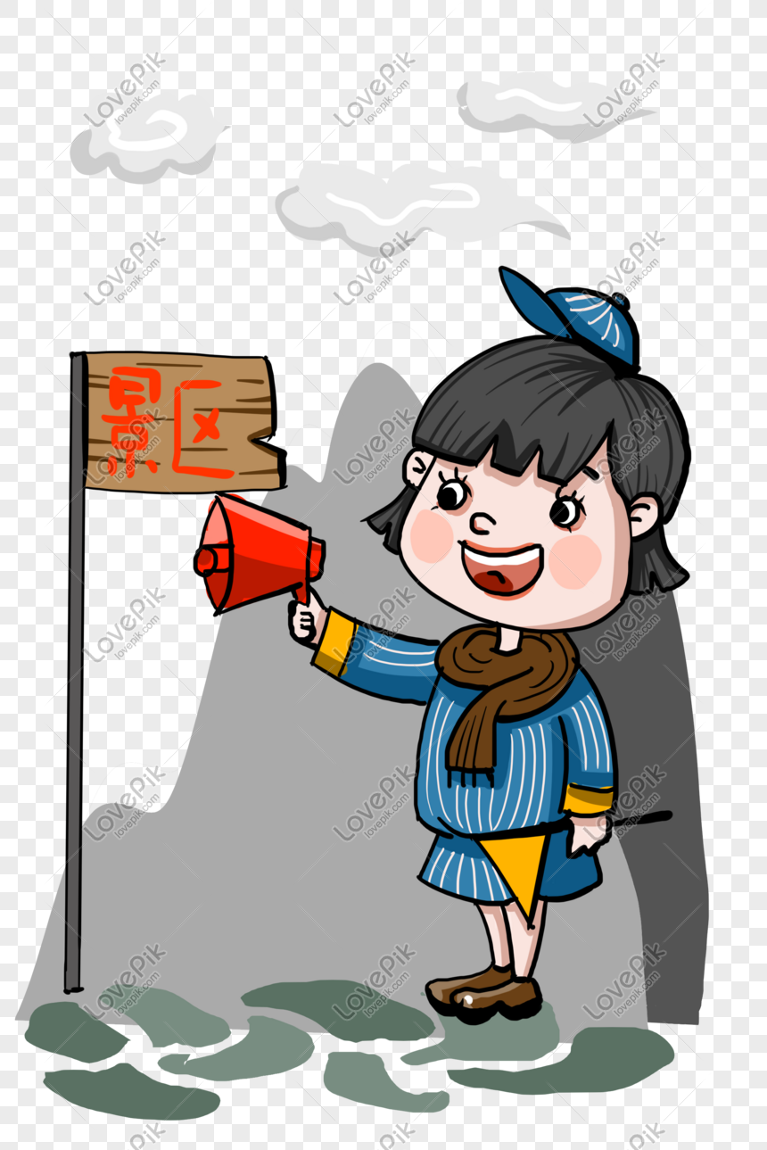 Sightseeing tour guide character holding a horn illustration, Holiday, attraction tour, tour guide png image free download