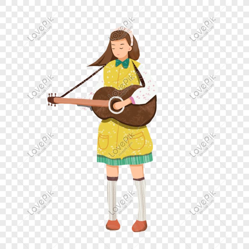 漫画の手描き音楽ギターの女の子のイラストを演奏イメージ