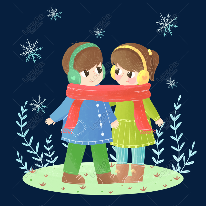 Hand Drawn Winter Cute Boy Girl Scarf Png Image Psd File Free Download Lovepik