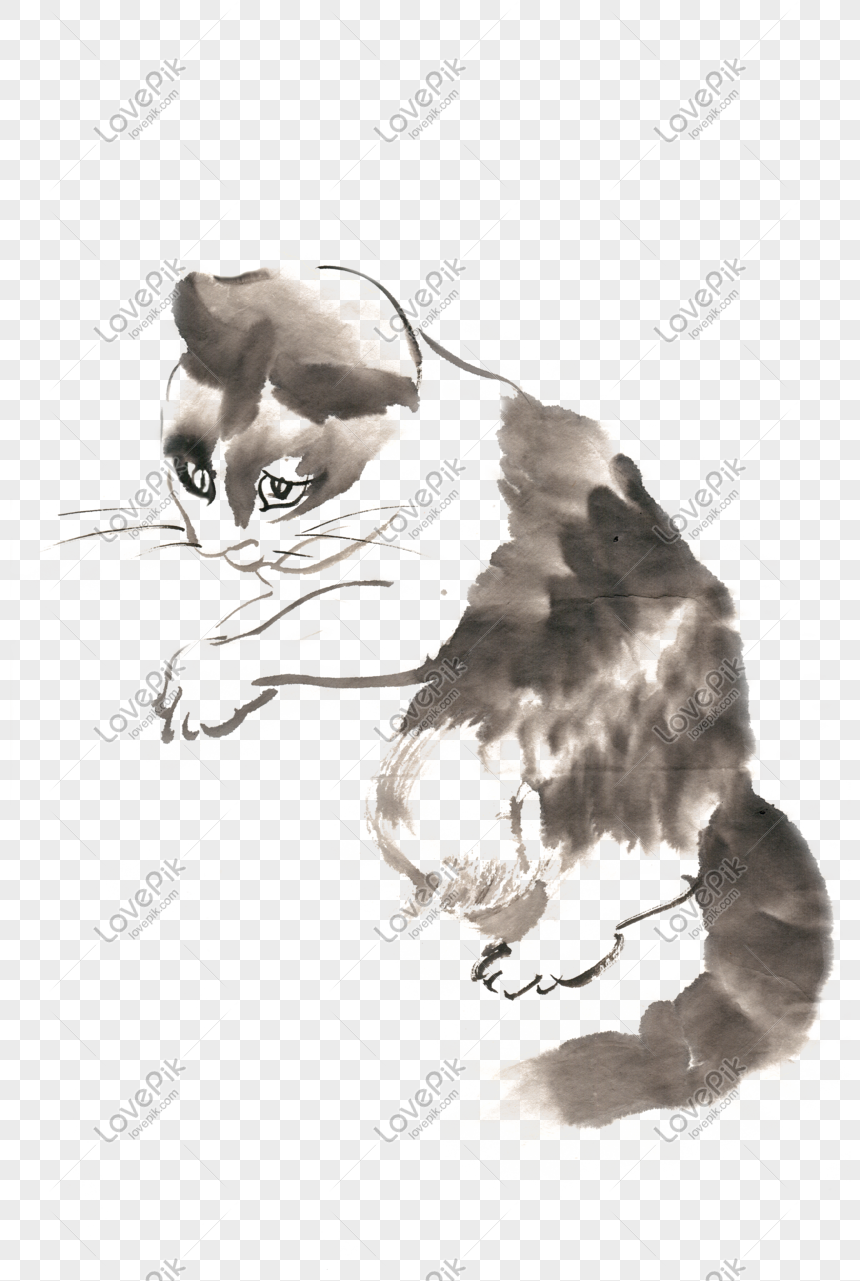 Kitty Ink Painting Png Free Material PNG Transparent Image And Clipart ...