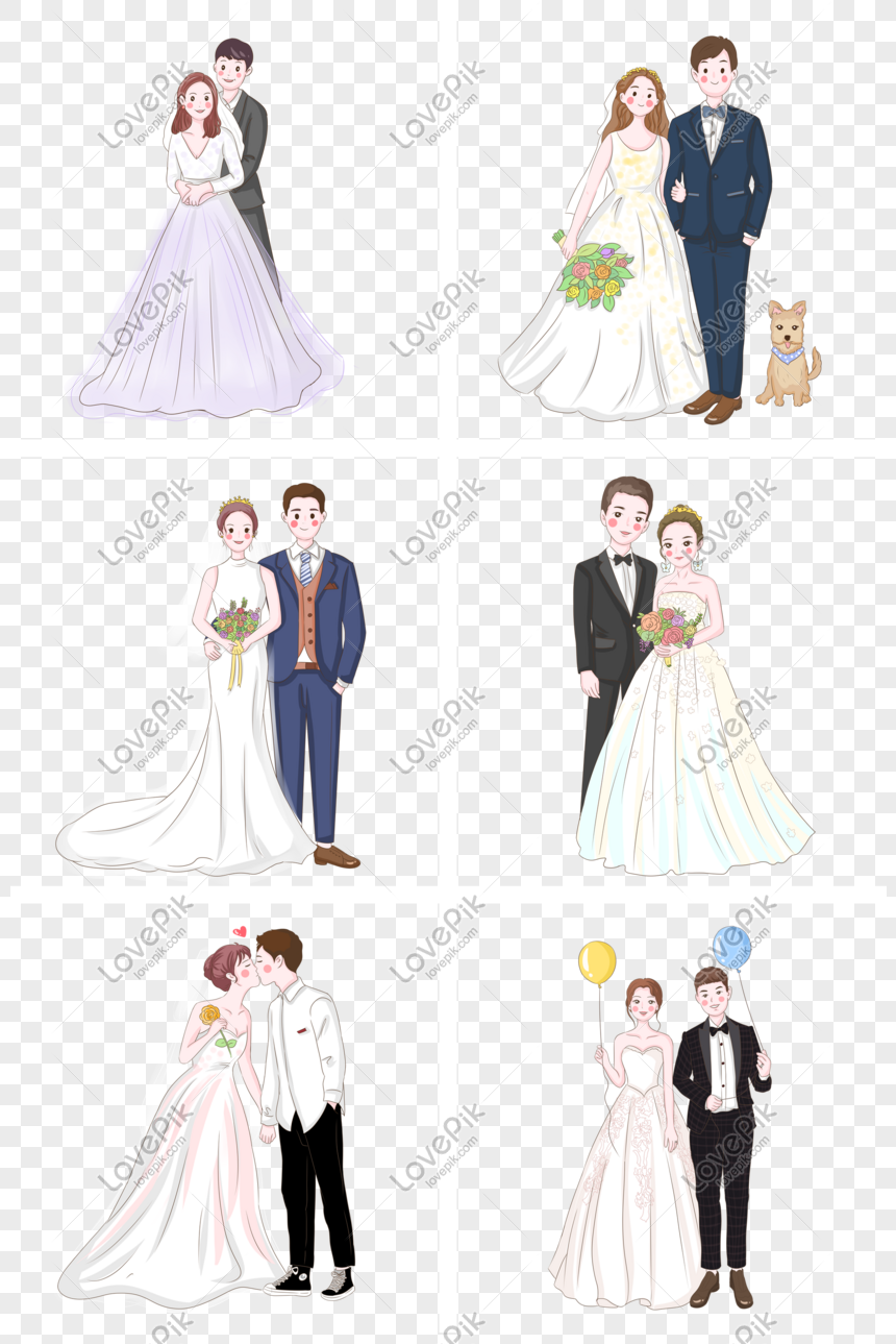 Bride And Groom Hand Drawn Illustration PNG White Transparent And ...