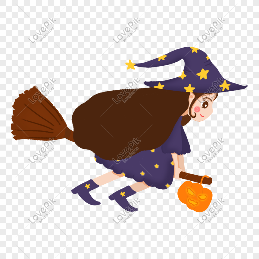 Hình Ảnh Vẽ Tay Phù Thủy Halloween Dễ Thương Cưỡi Chổi Bay Png Miễn Phí Tải  Về - Lovepik