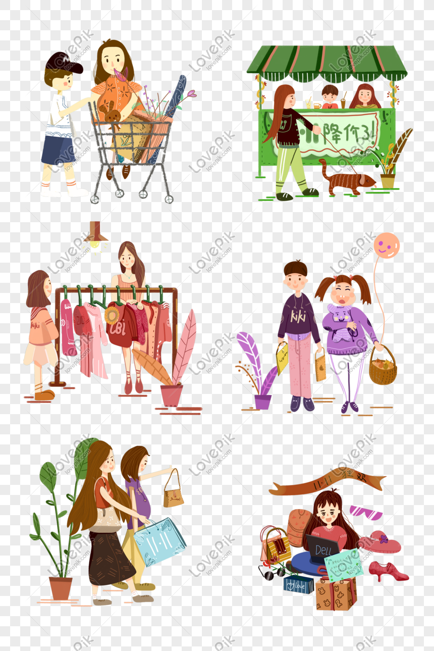 Double Eleven E Commerce Shopping Illustration Collection PNG ...