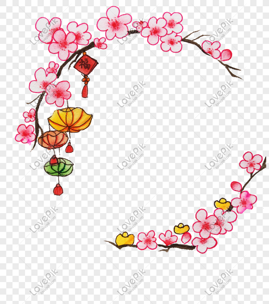 Lotus Flower Blossom Decorative Border Illustration Free PNG And ...