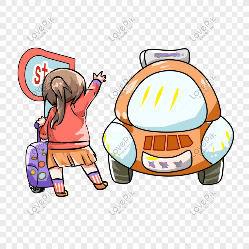 Vacation tourist girl taxi illustration, Holiday, holiday, travel png transparent background