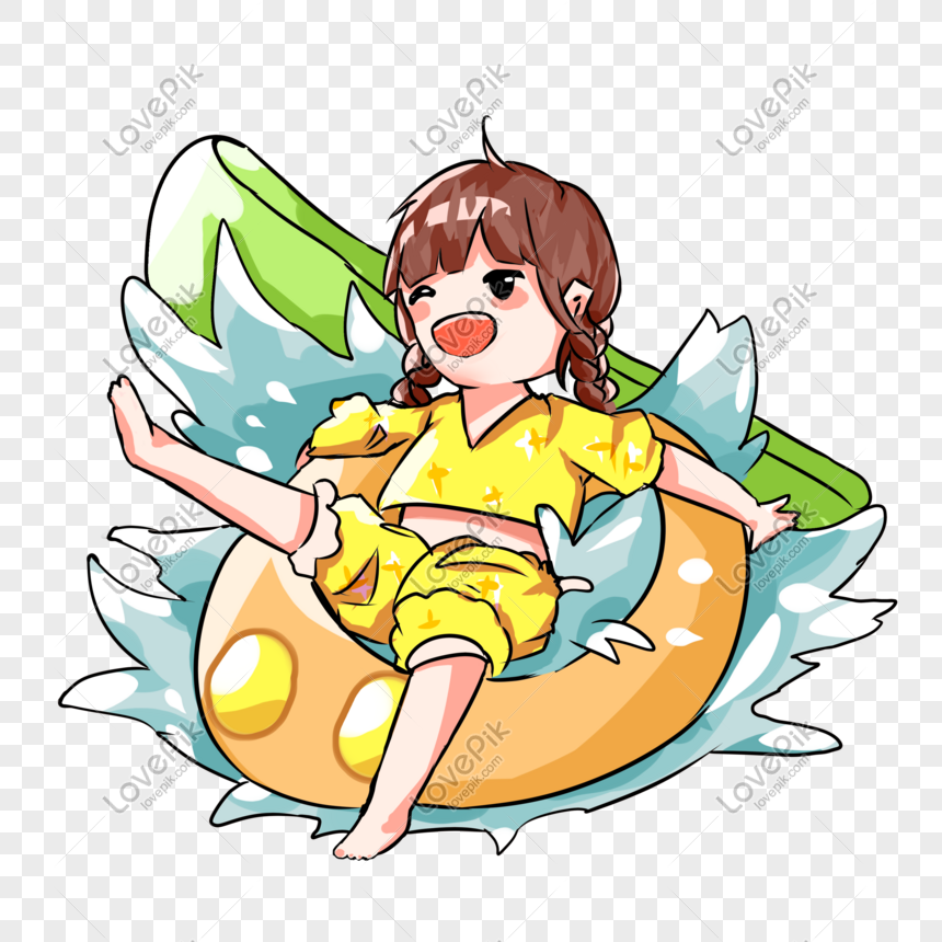 Tourist girl beach play illustration, Holiday, holiday, travel png picture