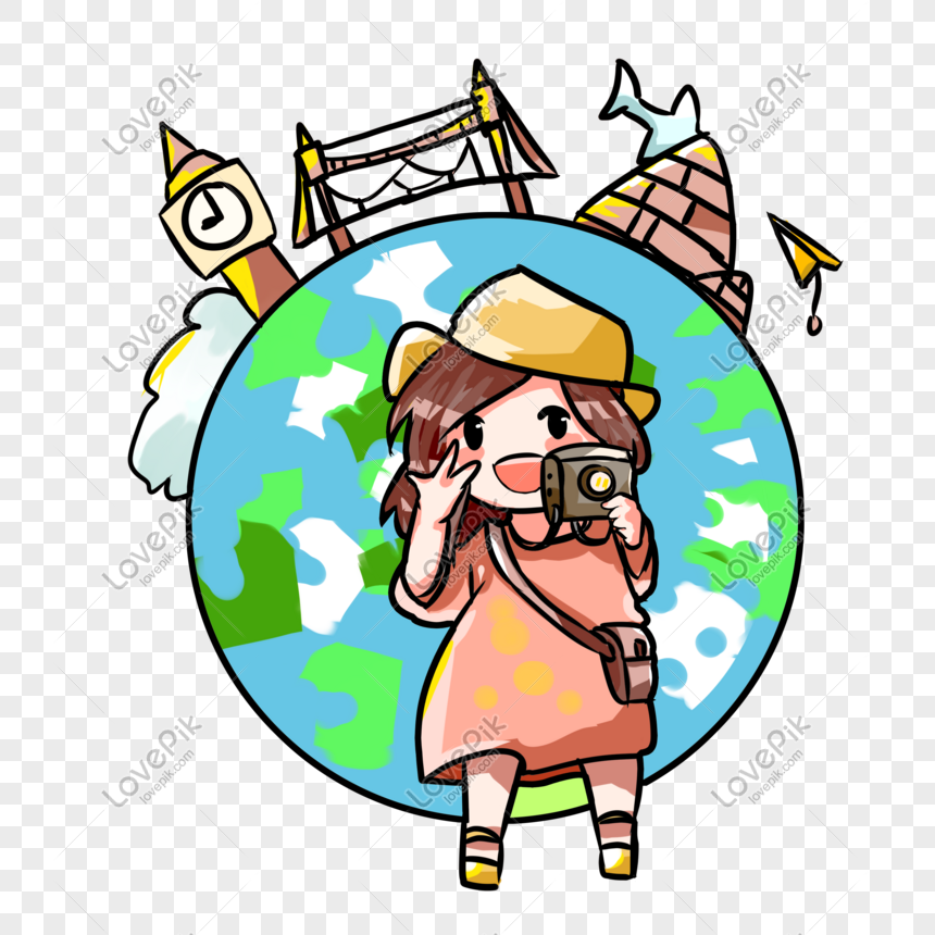 Tourist girl selfie illustration, Holiday, holiday, travel png image