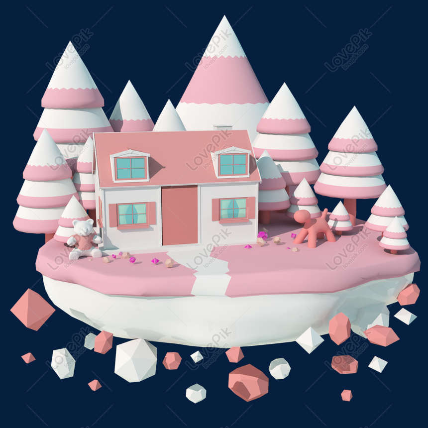 Hình ảnh Pink Fantasy 3d Cartoon House Stereo C4d PNG Miễn Phí Tải Về -  Lovepik
