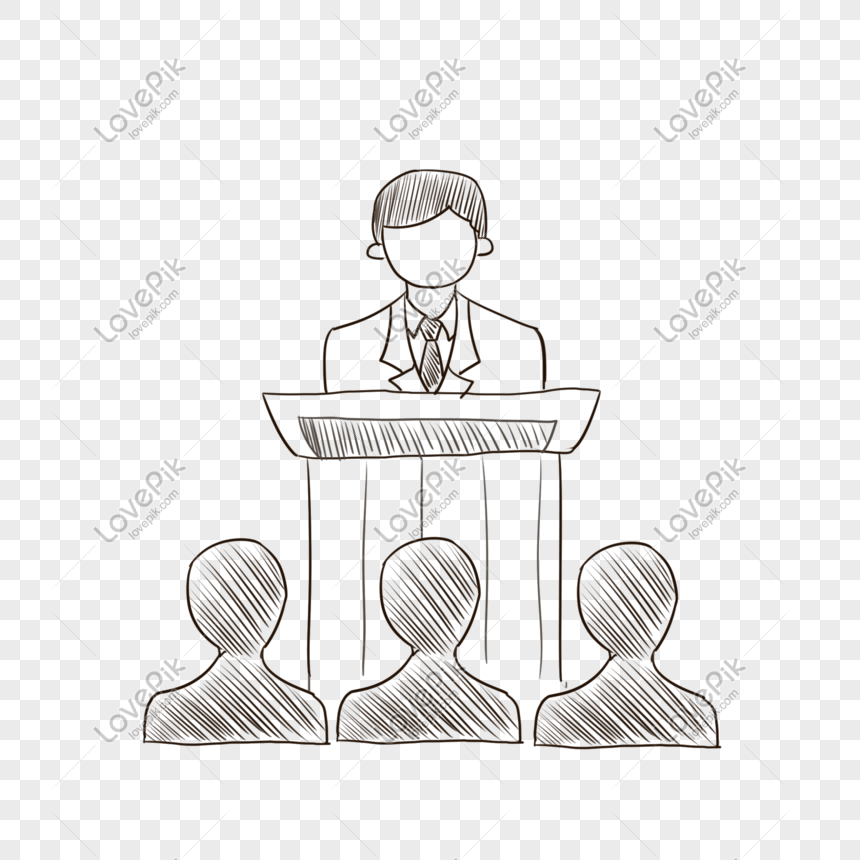 Office leadership meeting presentation illustration, Hand drawn, line drawing, business png transparent background