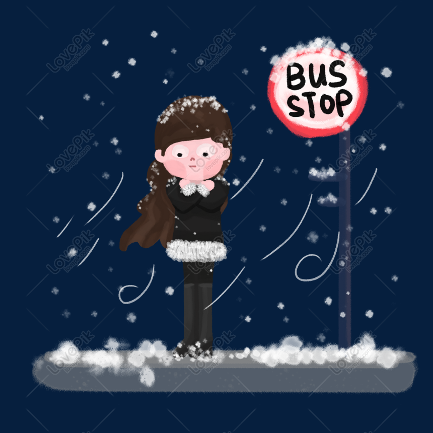 冬の冬の雪 雪 雪 女性の駅 車を待って 手描きイラストイメージ グラフィックス Id Prf画像 フォーマットpsd Jp Lovepik Com