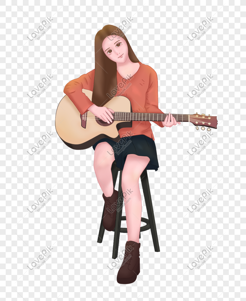 Little Fresh Illustration Of Girl Playing Guitar PNG Hd Transparent ...