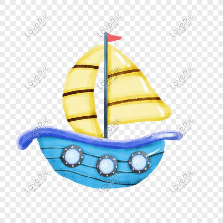 Yellow sailboat cartoon illustration, Yellow sailboat, vehicle, cartoon png image