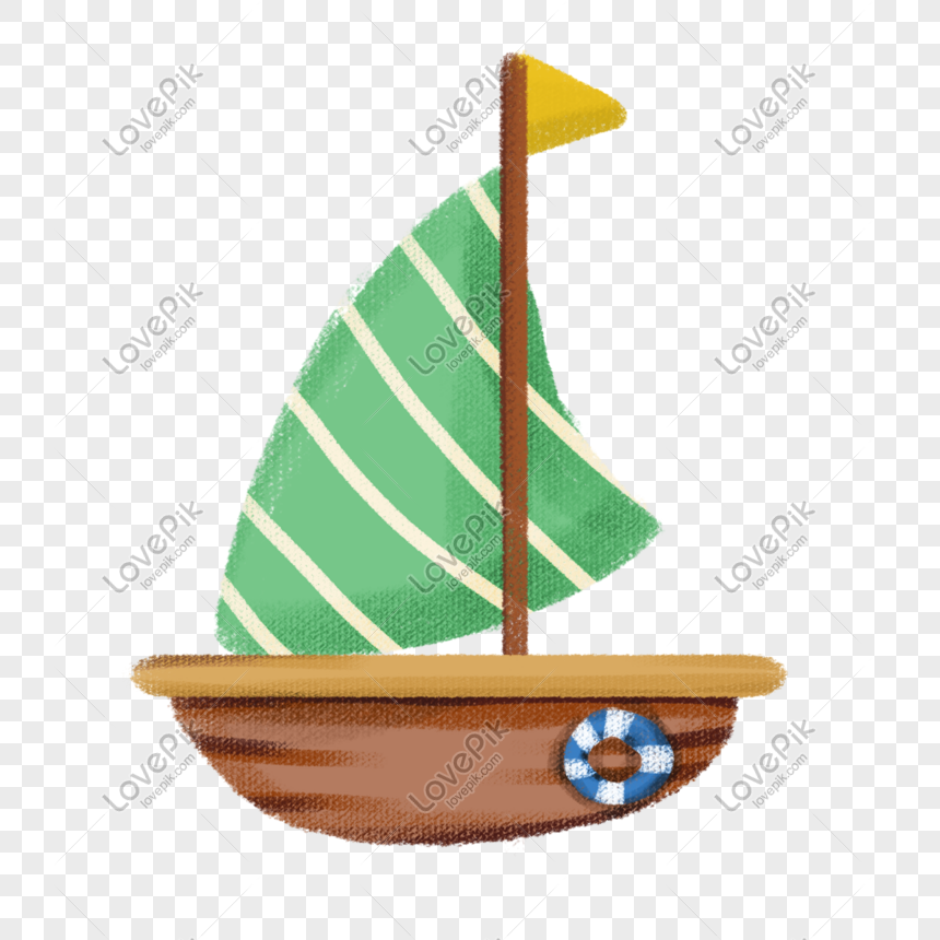 Green sailboat cartoon hand drawn illustration, Green sailboat, vehicle, cartoon png image