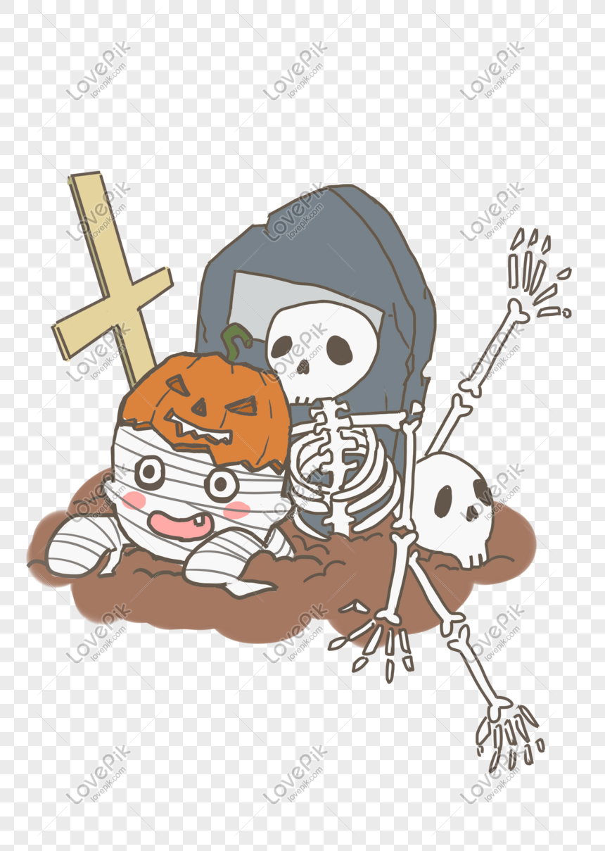 Ilustrasi Tangan Ditarik Kartun Kuburan Halloween Png Grafik