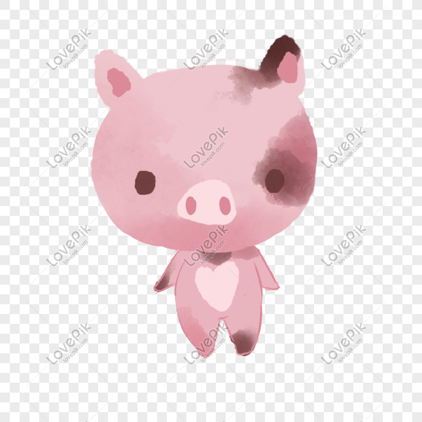 Lukisan Air Mascot Piglet Tangan Digambar Ilustrasi Gambar