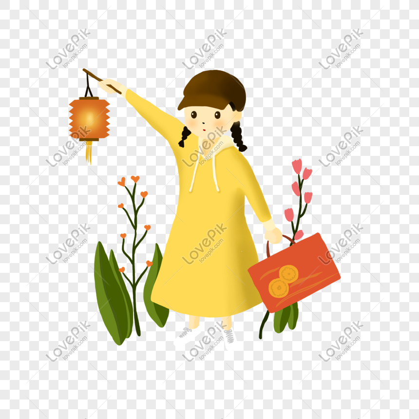 Girl Holding Lantern Hand Drawn Illustration PNG Free Download And ...