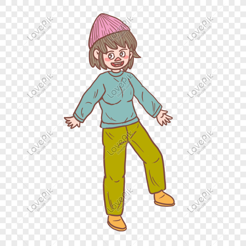 Winter Winter Purple Hat Girl Cartoon Hand Drawn PNG Transparent And ...