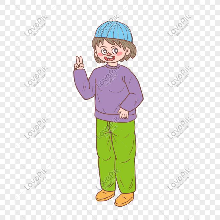 Winter Winter Blue Hat Girl Cartoon Hand Drawn PNG Picture And Clipart ...