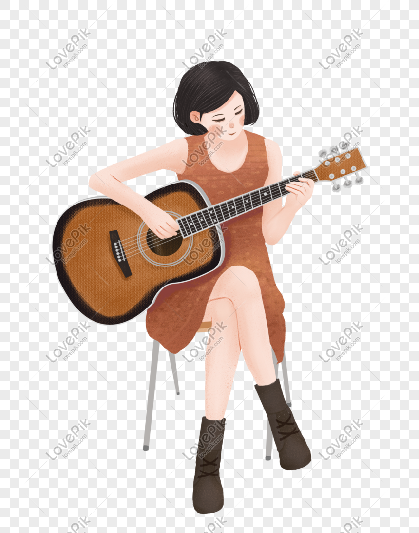 Cartoon Illustration Of Girl Playing Guitar PNG White Transparent And  Clipart Image For Free Download - Lovepik | 611366012
