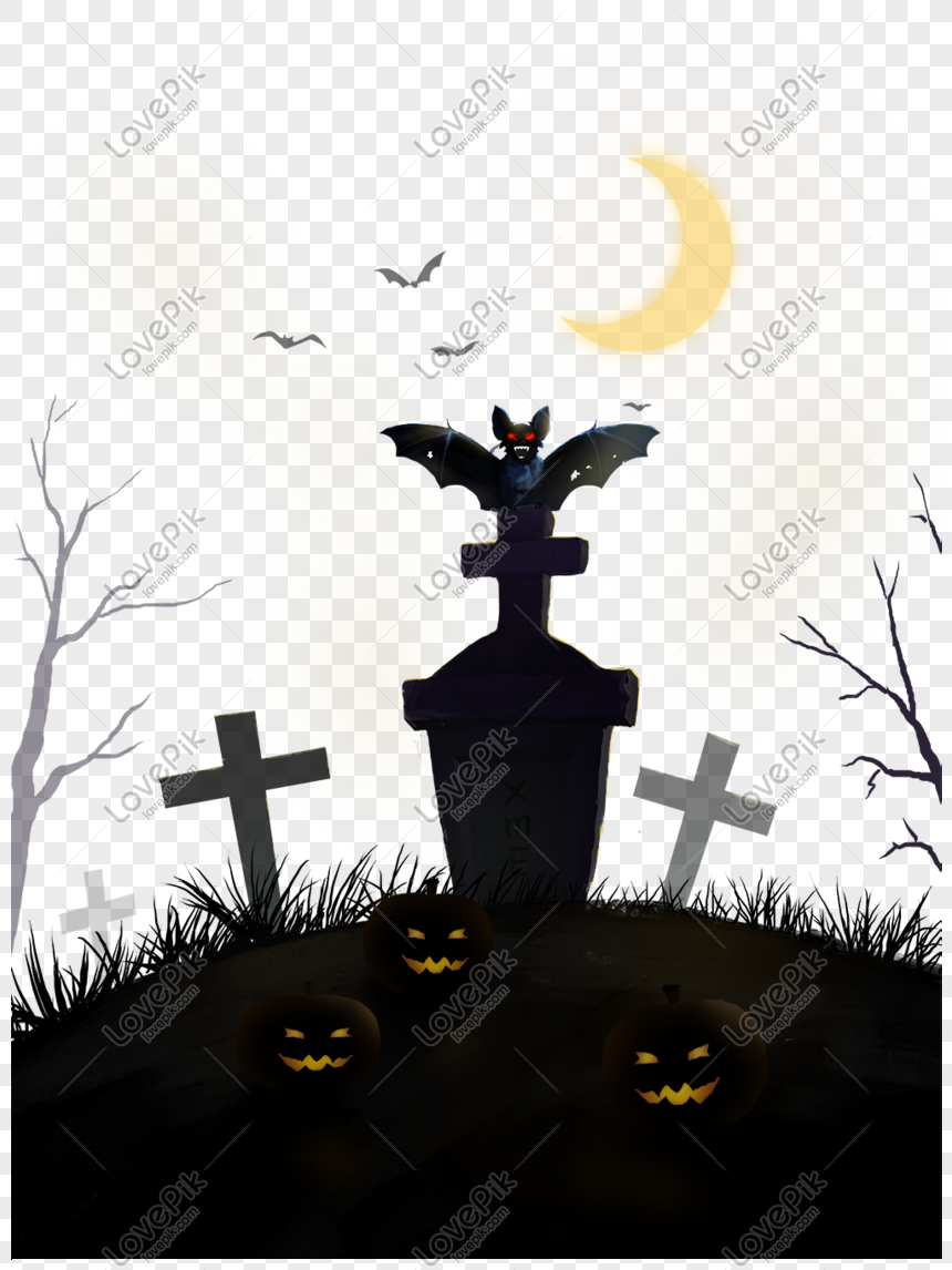 Ilustrasi Tema Halloween Kuburan Horor Png Grafik Gambar Unduh