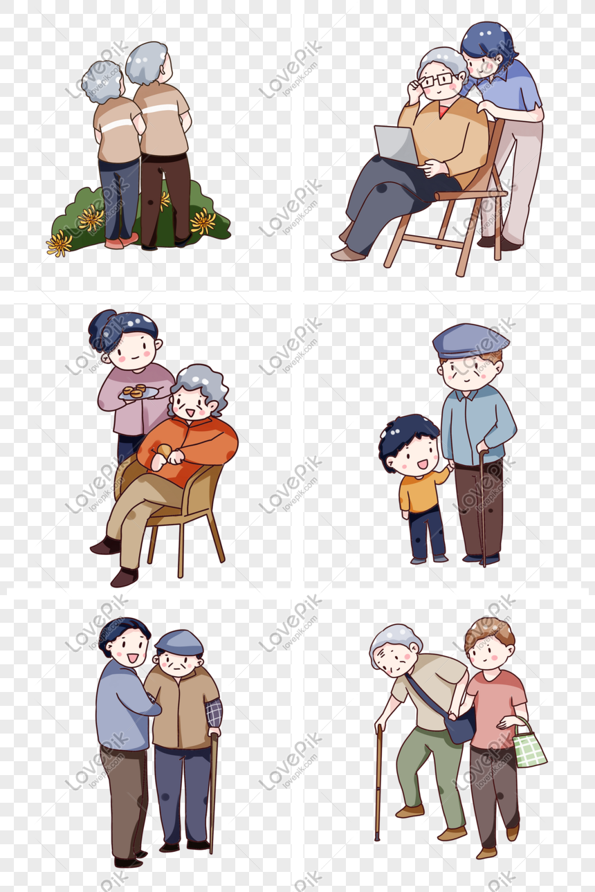 Hand Drawn Cartoon Chongyang Festival Home To See The Elderly Se ...