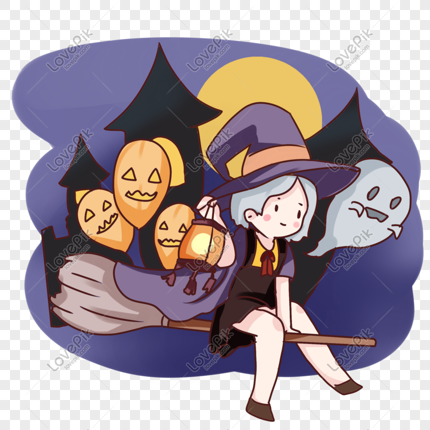 Bruja De Halloween De Dibujos Animados Dibujados A Mano PNG Imágenes Gratis  - Lovepik
