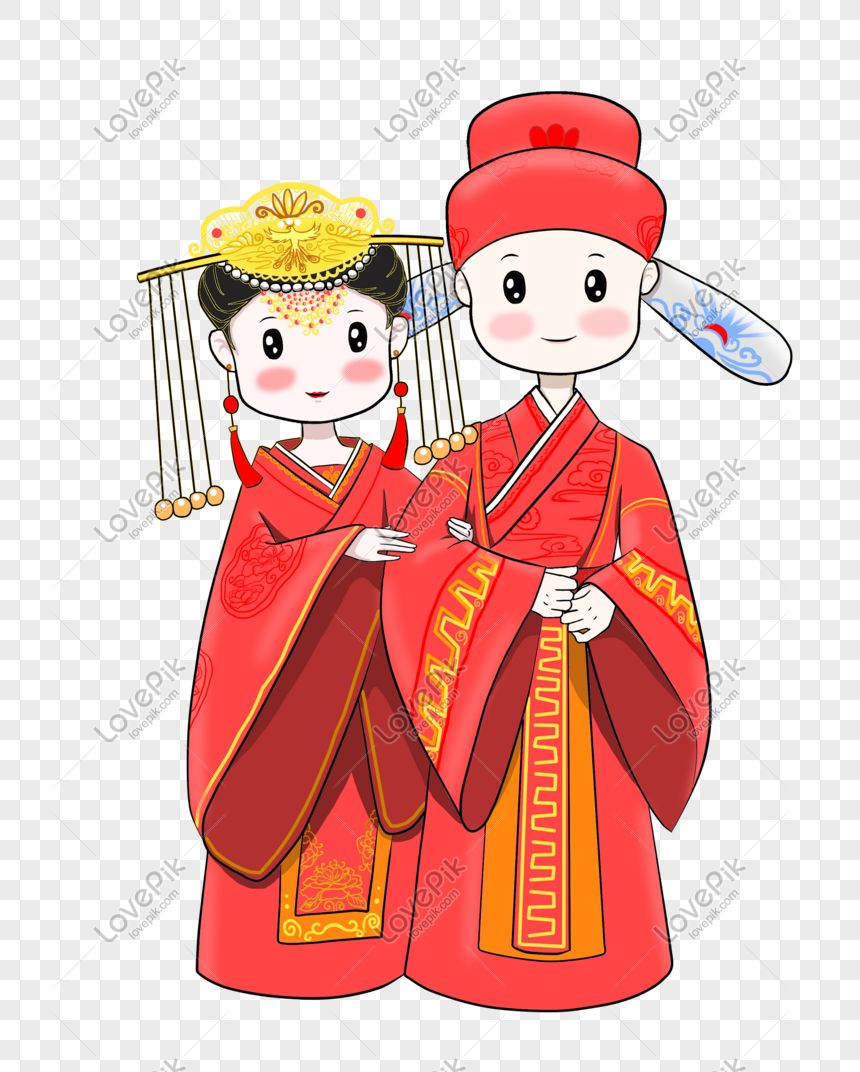 Ilustrasi Upacara Pernikahan Cina Yang Digambar Tangan Gambar